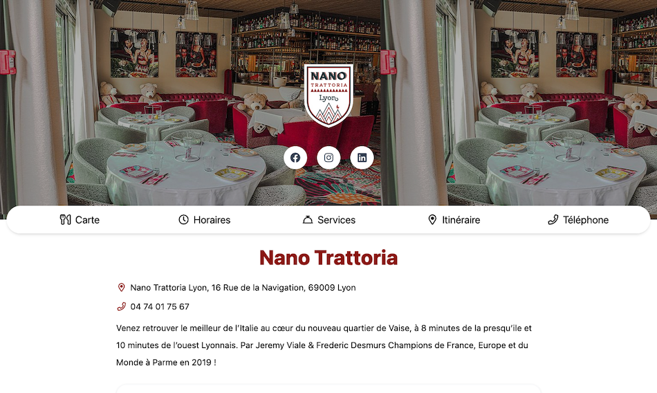 Aperçu d'une page restaurant Atablo