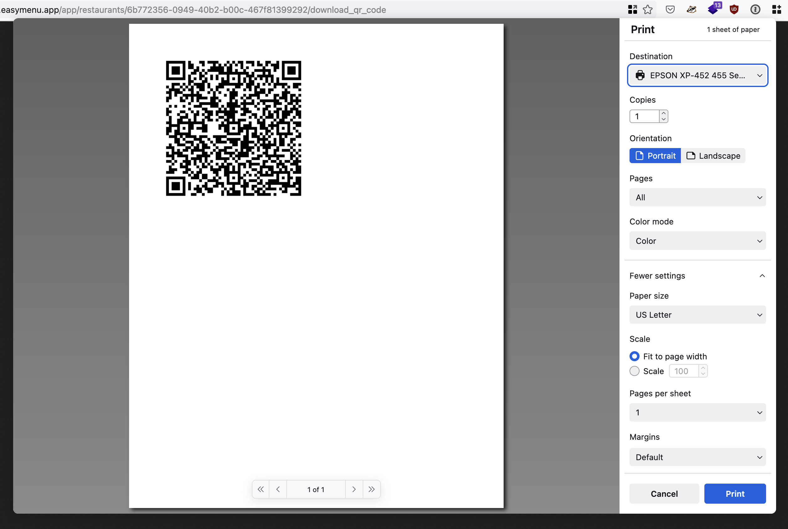 2. Imprimez le QR Code